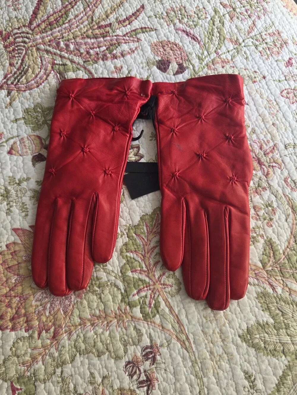 Italian Leather Cashmere Lined Red Quilted Leather Women's Gloves